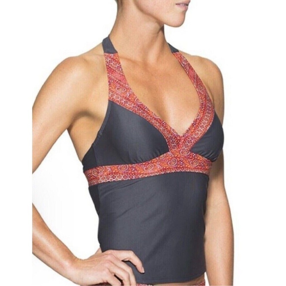 Athleta Ventana Boho Paisley Tiki Halter Bra TopTankini 34B/C Tall